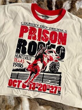 Country Deep✨Prison Rodeo Western Graphic Ringer Tee - Red & Black Print